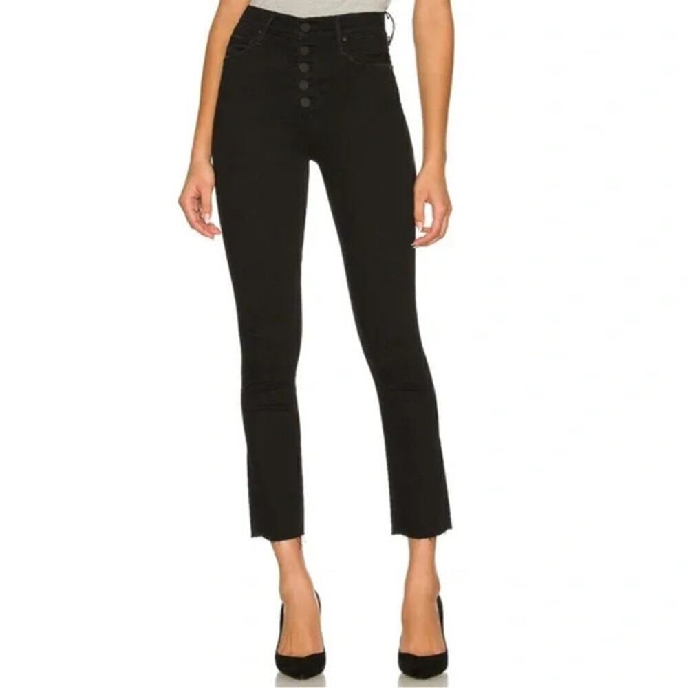 MOTHER The Pixie Ankle Fray Jeans in Not Guilty Washed Black Size 27 Button Fly